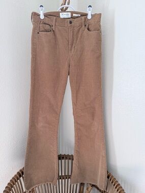 Celebrity Pink Flower Tan Corduroy Flare Pants